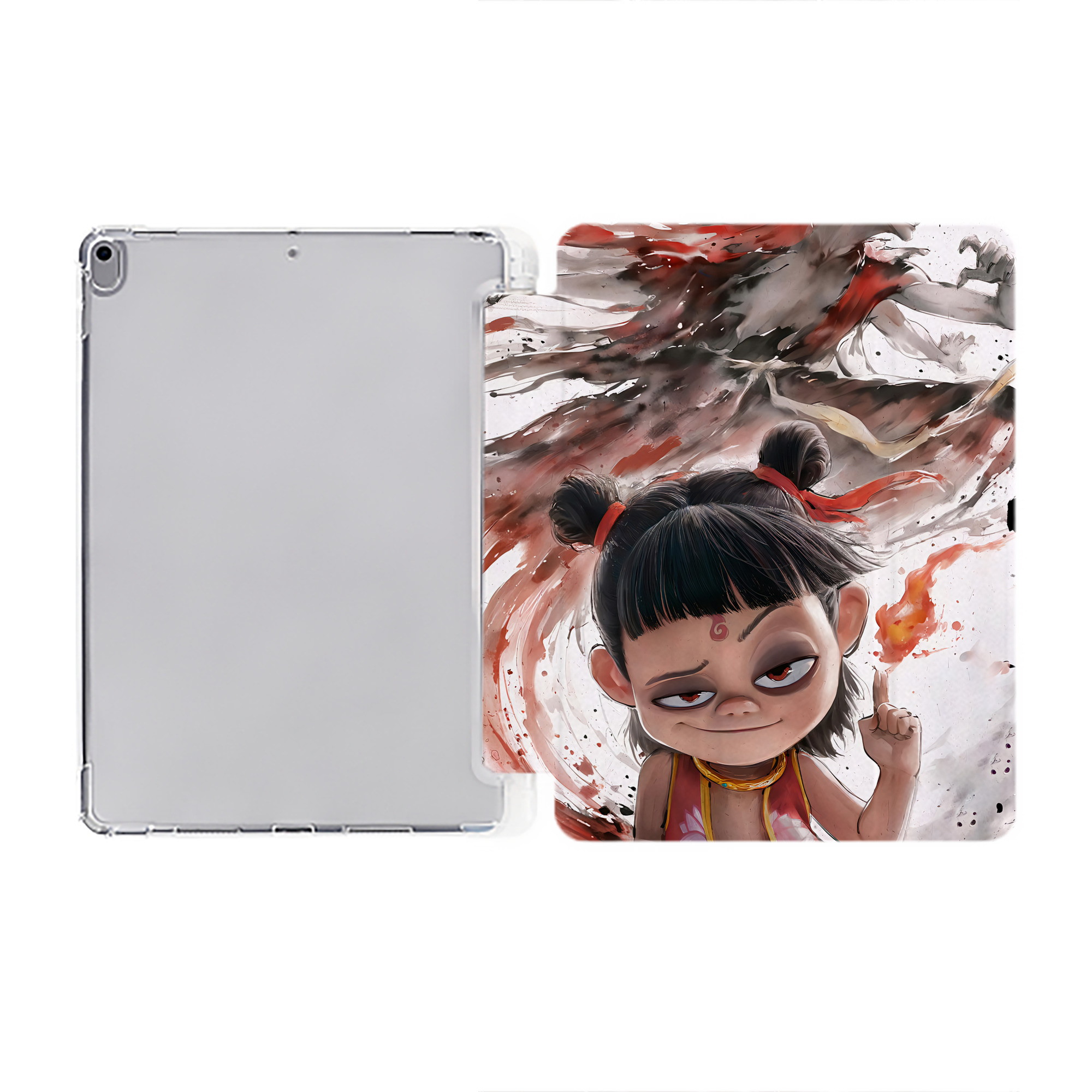 （画像用） Ne Zha 2 ナタ 魔童の大暴れ IPad ケース ペン収納付き 三つ折りスタンド PUレザー×シリコン 対応機種9.5/10.5/10.9インチ